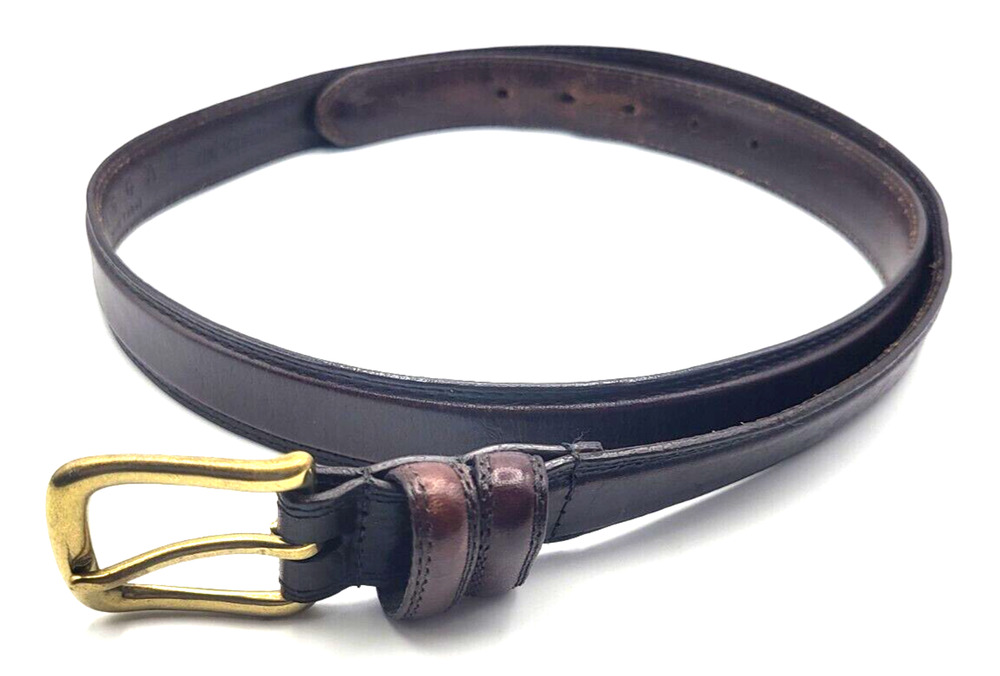 Vtg HAGGAR Leather Belt Brown Oil Tanned Cowhide Brass Buckle Black Label 44/110